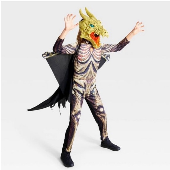 NWT Light Up & Sound Skeletal Dragon Jumper  Mask Wings Kid Halloween Costume M - Picture 1 of 7